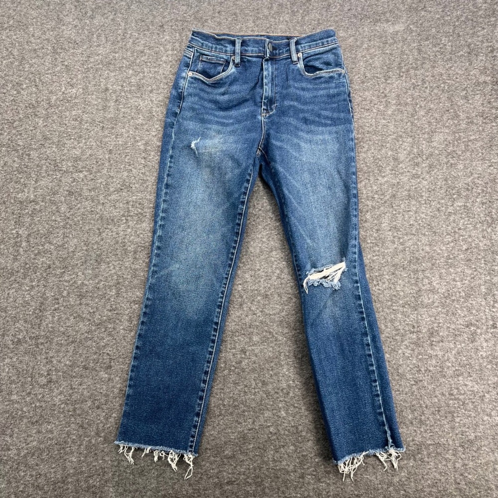 Blank NYC The Madison Crop High Rise Distressed Straight Jeans Blue Size 27